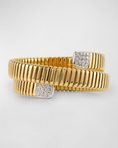 NM Estate Estate 18K Yellow and White Gold Diamond Flexible Gooseneck Bypass Bangle Bracelet