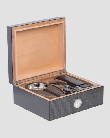 Bey-Berk Carbon Fiber Cigar Humidor & Accessories Set