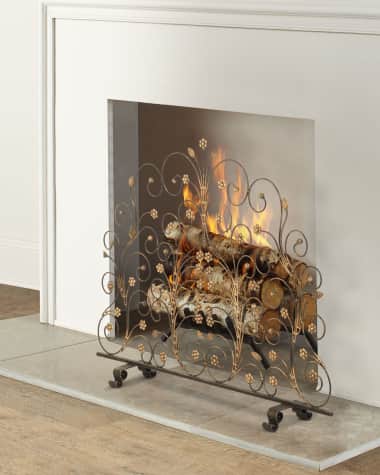 Tole Single Panel Fireplace Screen with Floret Accents