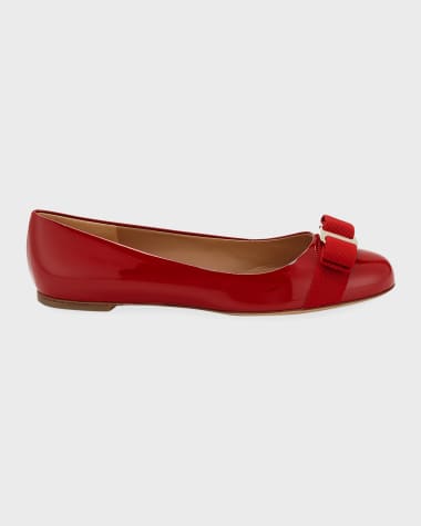 Ferragamo Varina Patent Leather Bow Ballerina Flats