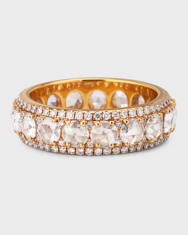 64 Facets Linear 18K Rose Gold Diamond Ring w/ Pave Trim, Size 6, 2.50tcw
