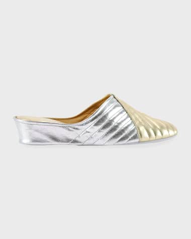 Jacques Levine Two-Tone Metallic Quilted Slippers