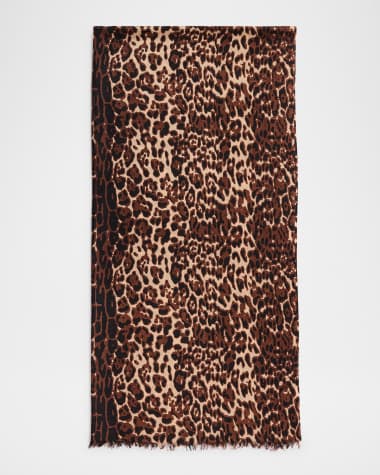 Sofia Cashmere Lightweight Cashmere Leopard-Print Scarf