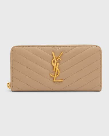 Saint Laurent YSL Monogram Large Zip Wallet in Grained Leather