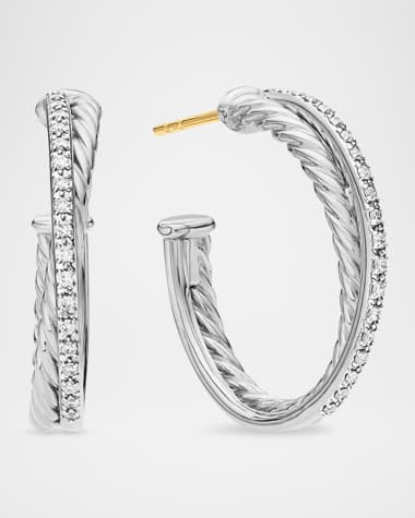 David Yurman DY Crossover Medium Hoop Earrings w/ Diamonds