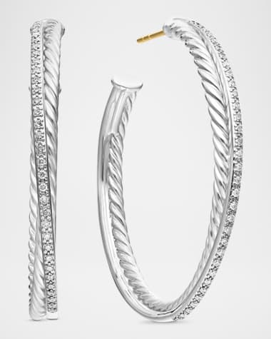 David Yurman DY Crossover Extra-Large Hoop Earrings w/ Diamonds