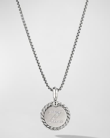 David Yurman 18mm Initial Cable Collectibles Charm Necklace with Diamonds in Silver