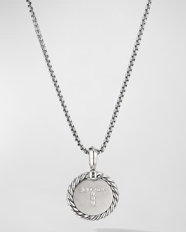 David Yurman 18mm Initial Cable Collectibles Charm Necklace with Diamonds in Silver