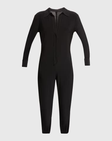 Norma Kamali Spread-Collar Jog Jumpsuit