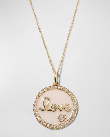 Sydney Evan 14k Gold Love Medallion Necklace w/ Enamel & Diamonds