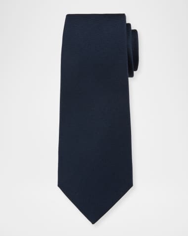 Kiton Solid Silk Twill Tie, Navy