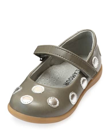 L'Amour Shoes Mara Metallic Polka-Dot Leather Mary Jane, Size Baby/Toddler/Kids