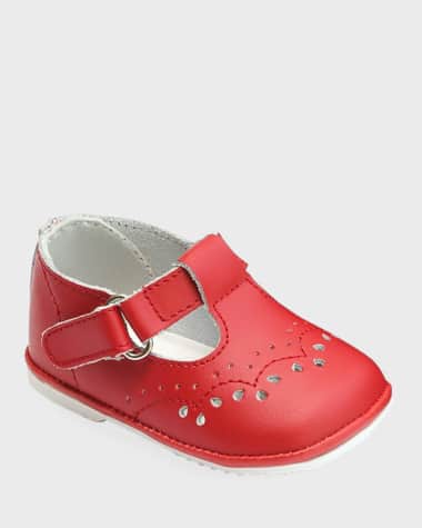 L'Amour Shoes Girl's Birdie Leather T-Strap Brogue Mary Jane, Baby