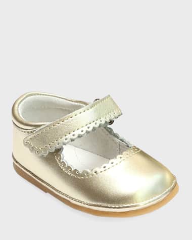 L'Amour Shoes Girl's Cara Scalloped Metallic Leather Mary Jane, Baby