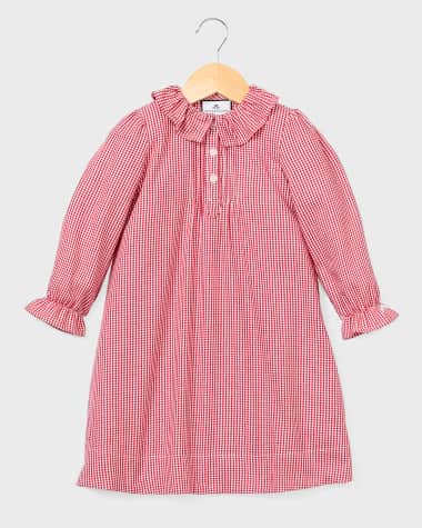 Petite Plume Victoria Ruffle-Collar Gingham Nightgown, Size 6M-14