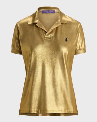 Ralph Lauren Collection Foiled Silk Jersey Polo Sweater