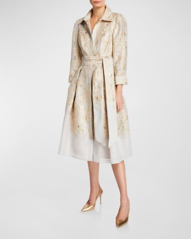Rickie Freeman for Teri Jon 3/4-Sleeve Burnout Jacquard Shirtdress