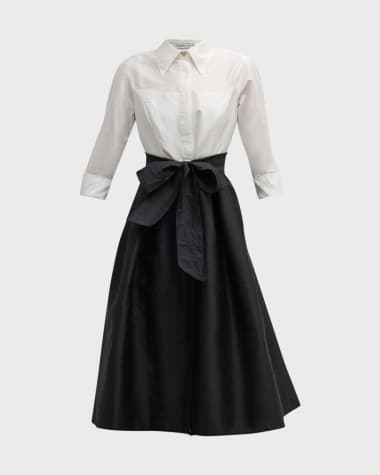 Rickie Freeman for Teri Jon Two-Tone 3/4-Sleeve Taffeta Shirtdress