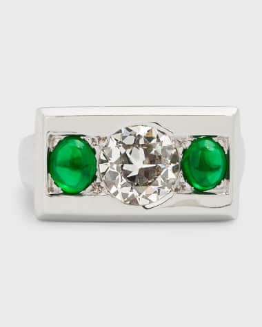 NM Estate Estate 14k White Gold Diamond and Emerald Ring, Size 5.25