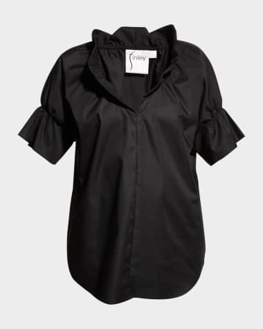 Finley Crosby Flounce Neck & Sleeve Silky Poplin Shirt