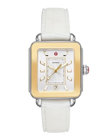 MICHELE Deco Sport Two-Tone Watch w/ Silicone Strap, White