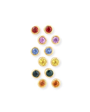 Jean Mahie 22K Mixed Sapphire Bezel Stud Earrings, Set of 6