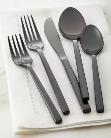 Fortessa 20-Piece Arezzo Flatware Service, Brush Black