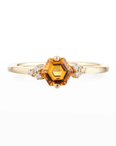 KALAN by Suzanne Kalan Bloom 14k Yellow Gold Hexagon Ring w/ Diamonds, Size 4-8.5