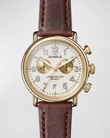Shinola Men's 41mm Runwell Chronograph Watch, Brown/White