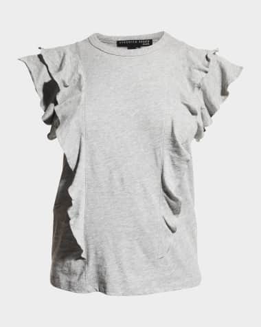 Veronica Beard Bea Short-Sleeve Crewneck Ruffle Tee
