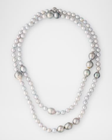 Belpearl 18k White Gold Long Silver, Blue & Gray Pearl Necklace, 40"L