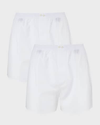 Neiman Marcus Men's 2-Pack Tagless Cotton Boxers, White