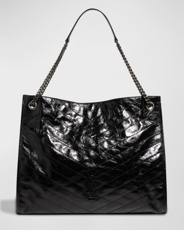Saint Laurent Niki Large YSL Shopper Tote Bag in Crinkled Leather