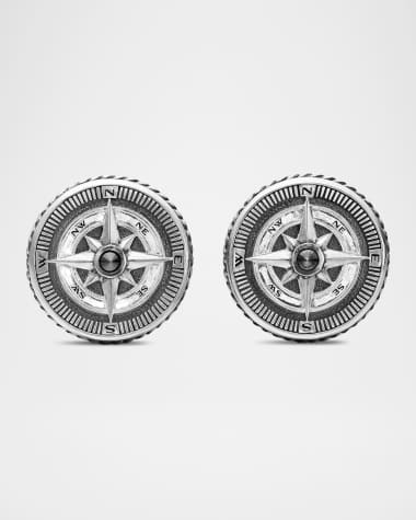 David Yurman Men's Maritime Compass Cufflinks with Diamonds in Silver, 16mm
