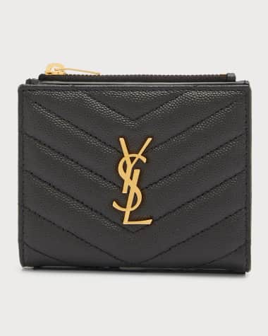 Saint Laurent YSL Monogram Small Ziptop Wallet in Grained Leather
