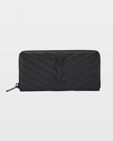 Saint Laurent YSL Monogram Large Zip Wallet in Grained Leather