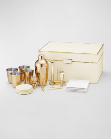 AERIN Classic Faux Shagreen Bar Set, Cream