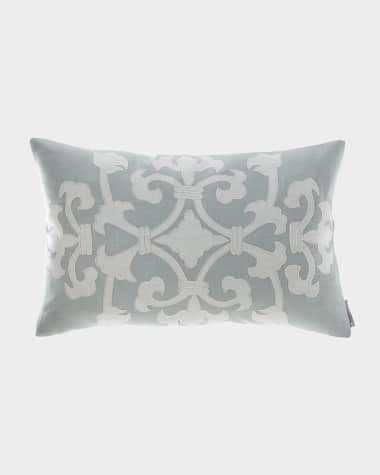 Lili Alessandra Angie Small Rectangle Pillow Spa Linen / White Linen Appliqué 14 x 22