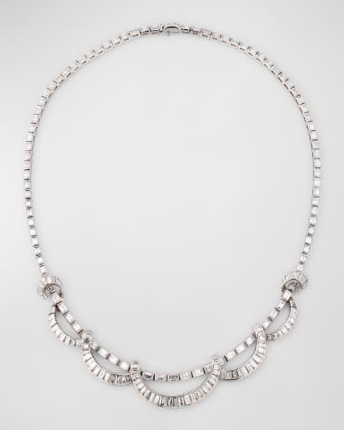 NM Estate Estate Scalloped Platinum Diamond Baguette Necklace