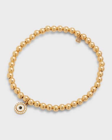 Sydney Evan 14k Gold 4mm Bead & Diamond Evil Eye Bracelet