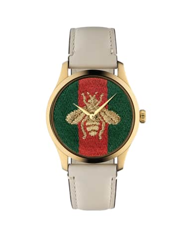 Gucci Men's 38mm Signature Bee Watch w/ Leather Strap