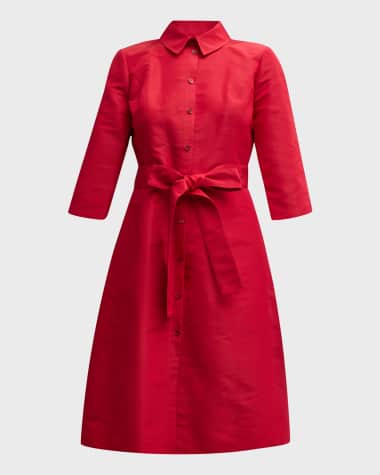 Carolina Herrera Faille 3/4-Sleeve Shirtdress