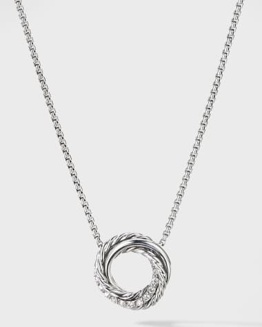 David Yurman Crossover Mini Pendant Necklace with Diamonds in Silver, 15mm, 16-17"L