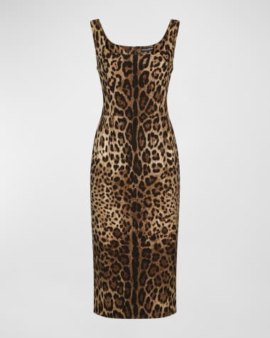 Dolce&Gabbana Leopard-Print Charmeuse Sheath Dress