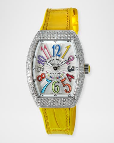 Franck Muller Lady Vanguard Color Dreams Diamond Watch w/ Alligator Strap, Yellow