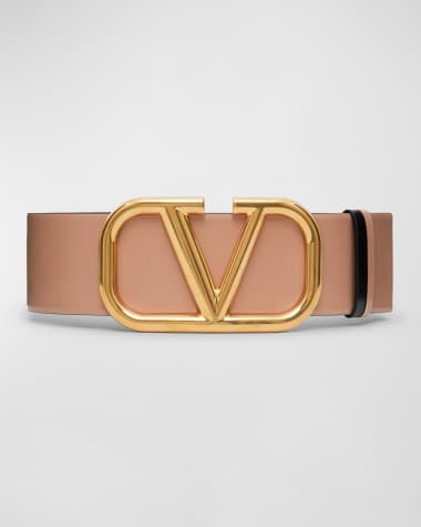 Valentino Garavani V-Logo 70mm Wide Box Leather Belt