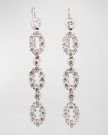 NM Estate Estate Platinum 3-Oval Diamond Drop Earrings