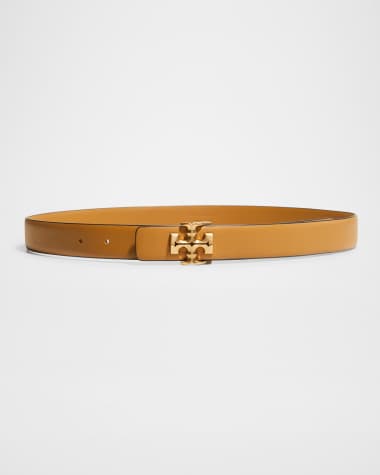 Tory Burch Kira 1" Leather Belt w/ Logo Buckle