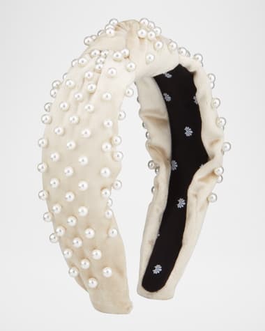 Lele Sadoughi Faux Pearl Beaded Velvet Knotted Headband