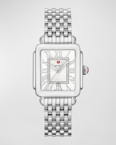MICHELE Deco Madison Mid Diamond-Dial Watch, Silver/White